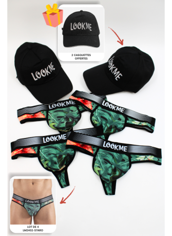 Pack 4 Strings Homme LM2402-57ARO LOOKME + 2 Casquettes Offertes